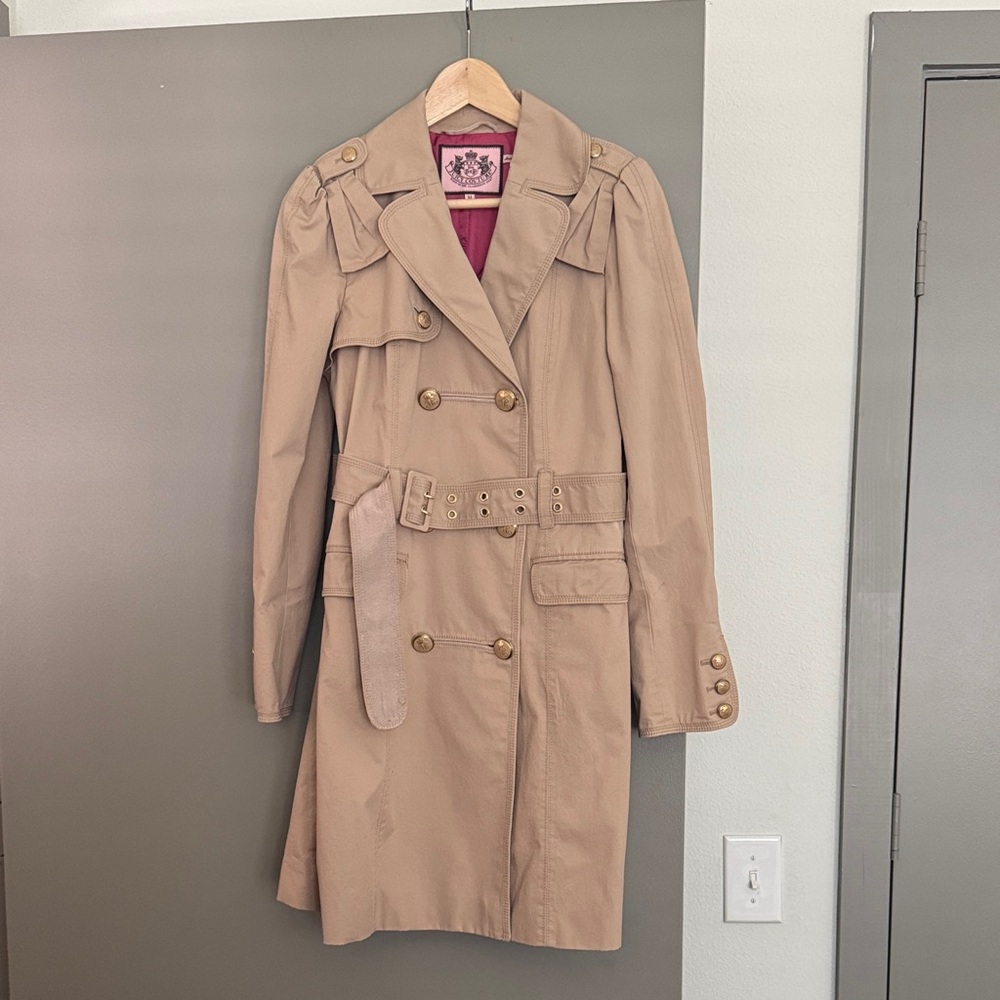 Juicy Couture Beige Double-Breasted Trench Coat with Belt, M